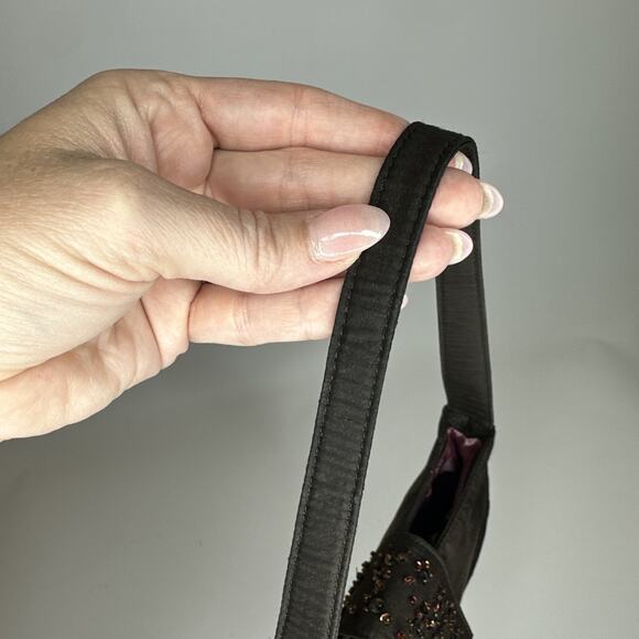 Vintage Y2K Ann Taylor Brown Sequin Baguette Shoulder Bag Carrie Bradshaw - Picture 7 of 16